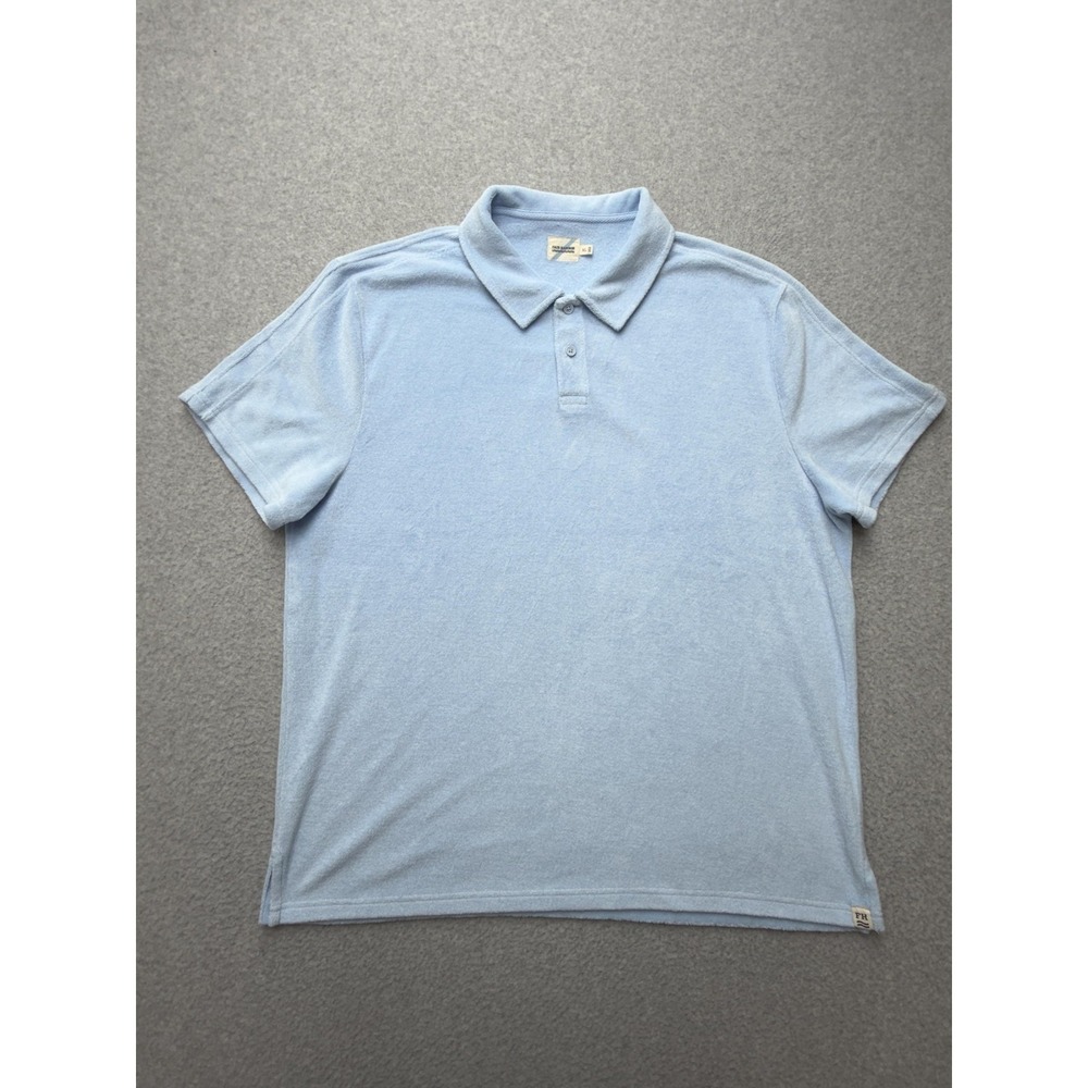 Fair Harbor Polo Shirt Mens XL Blue Terry Cloth Organic Cotton Blend Casual